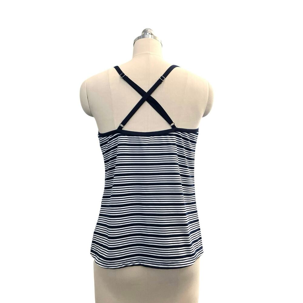 Nautica Women's Navy/ White Dock Lines Striped Tankini Swimwear Top SZ L - Picture 3 of 6